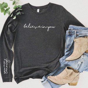 New Long Sleeve Top T- Shirt "Believe in You" "You Are Enough" Gray Sz 3XL